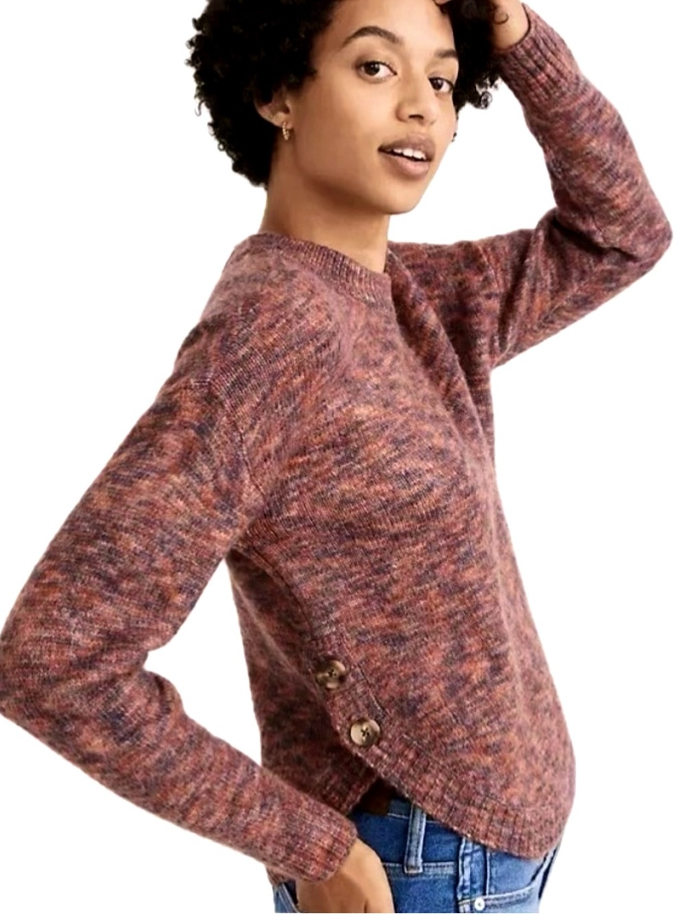 Madewell Space Dyed Birchmont Side Button Sweater Womens Size M Cozy Wool Blend